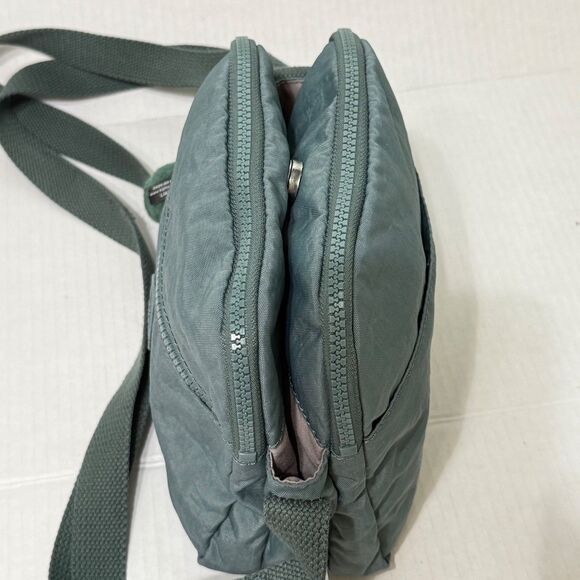 KIPLING Keefe Triple Compartment Crossbody Bag Green Gray w Monkey Gorilla Charm - Picture 5 of 14